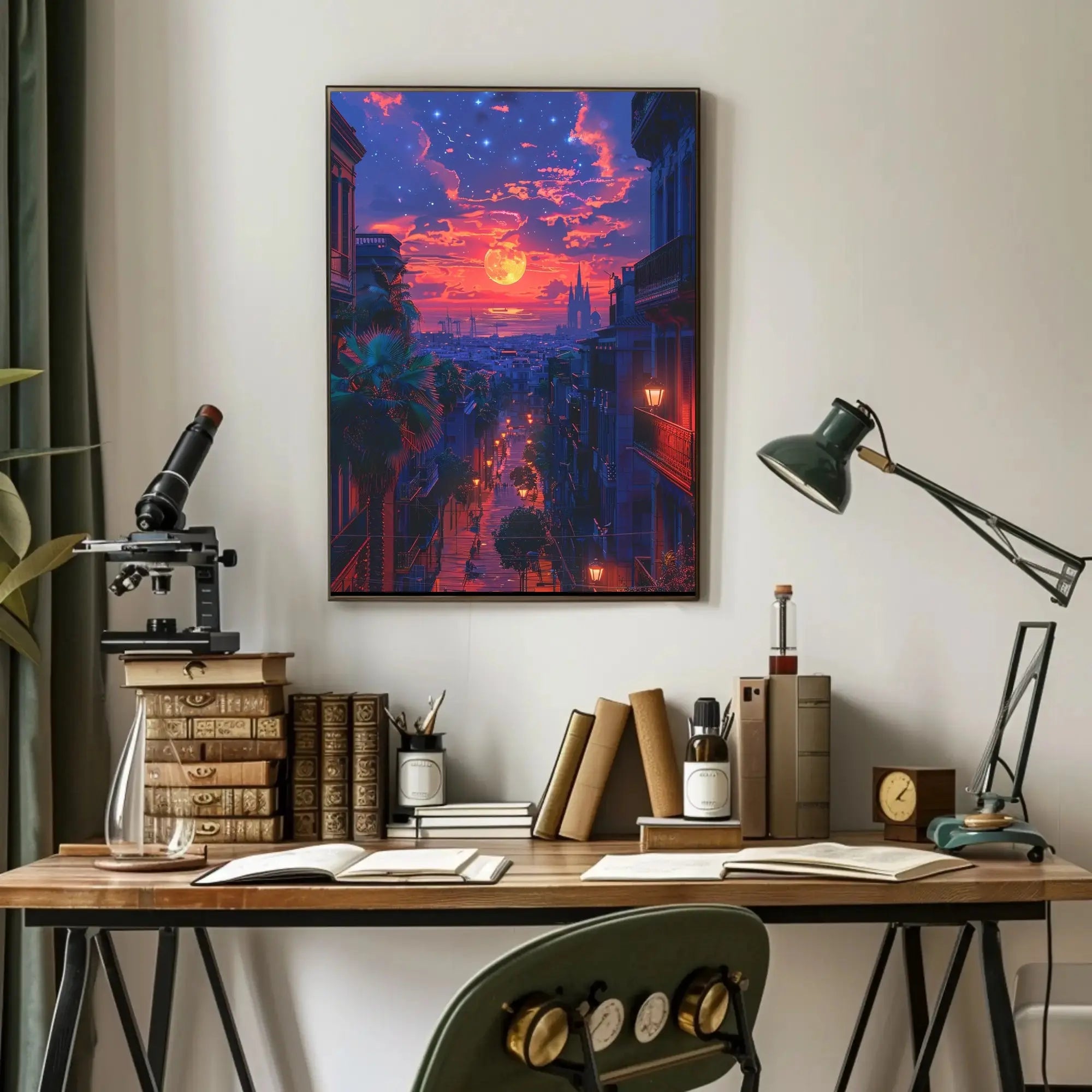 Vibrant Urban Sunset Scene with European Charm Travel Poster PosterGoat