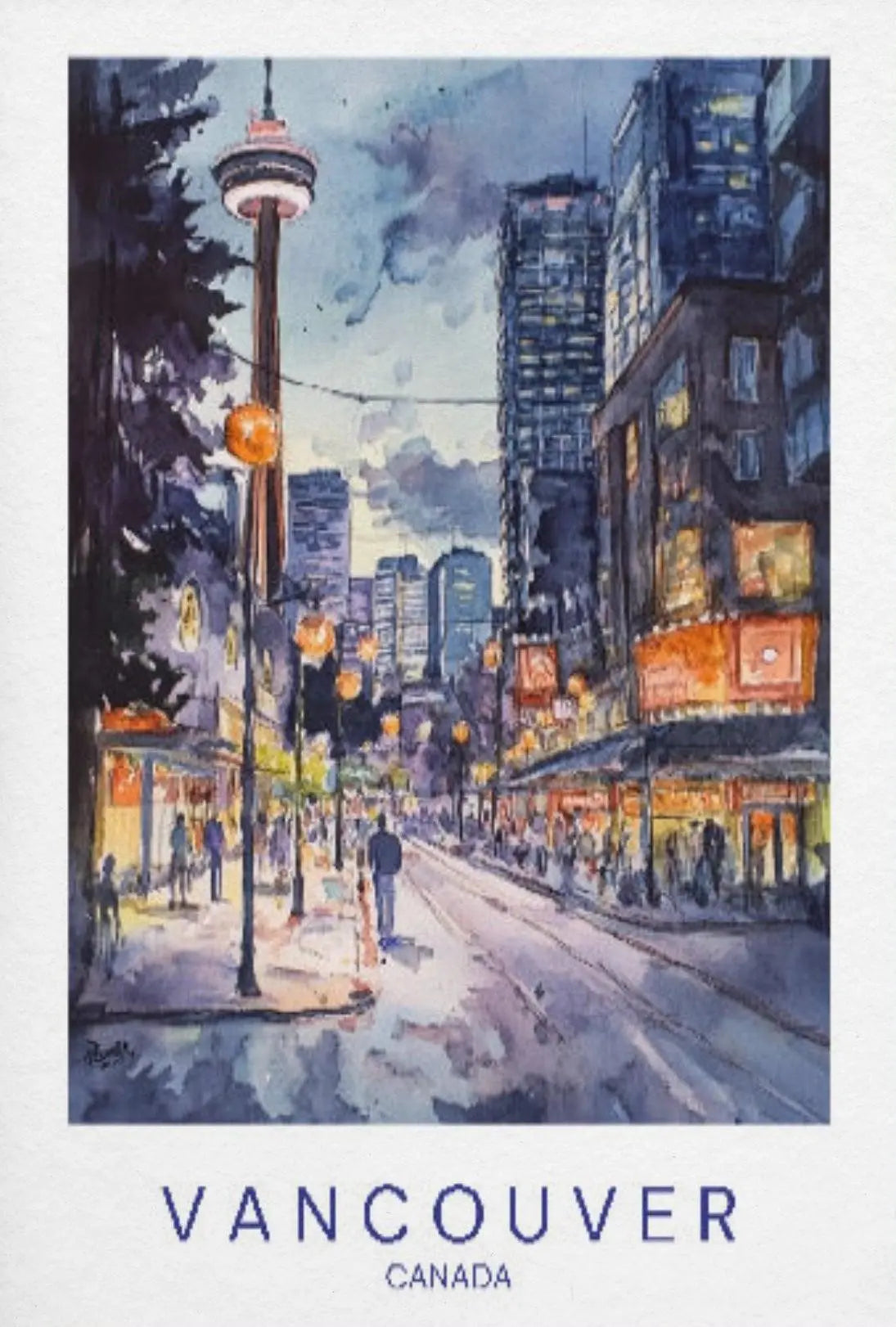 Vibrant Vancouver Watercolor Urban Scene Travel Poster PosterGoat
