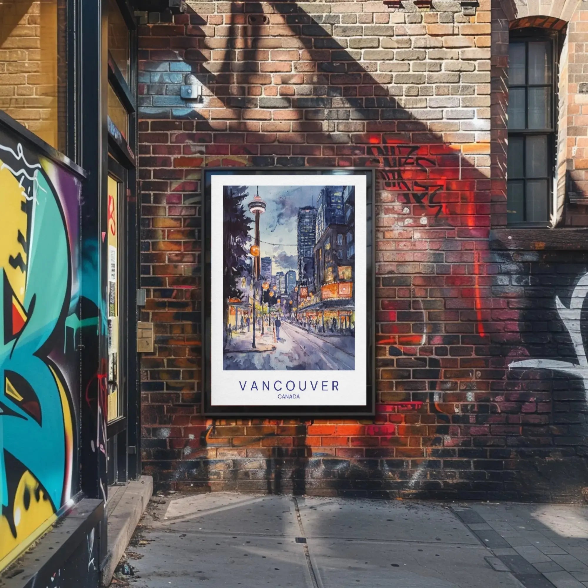 Vibrant Vancouver Watercolor Urban Scene Travel Poster PosterGoat
