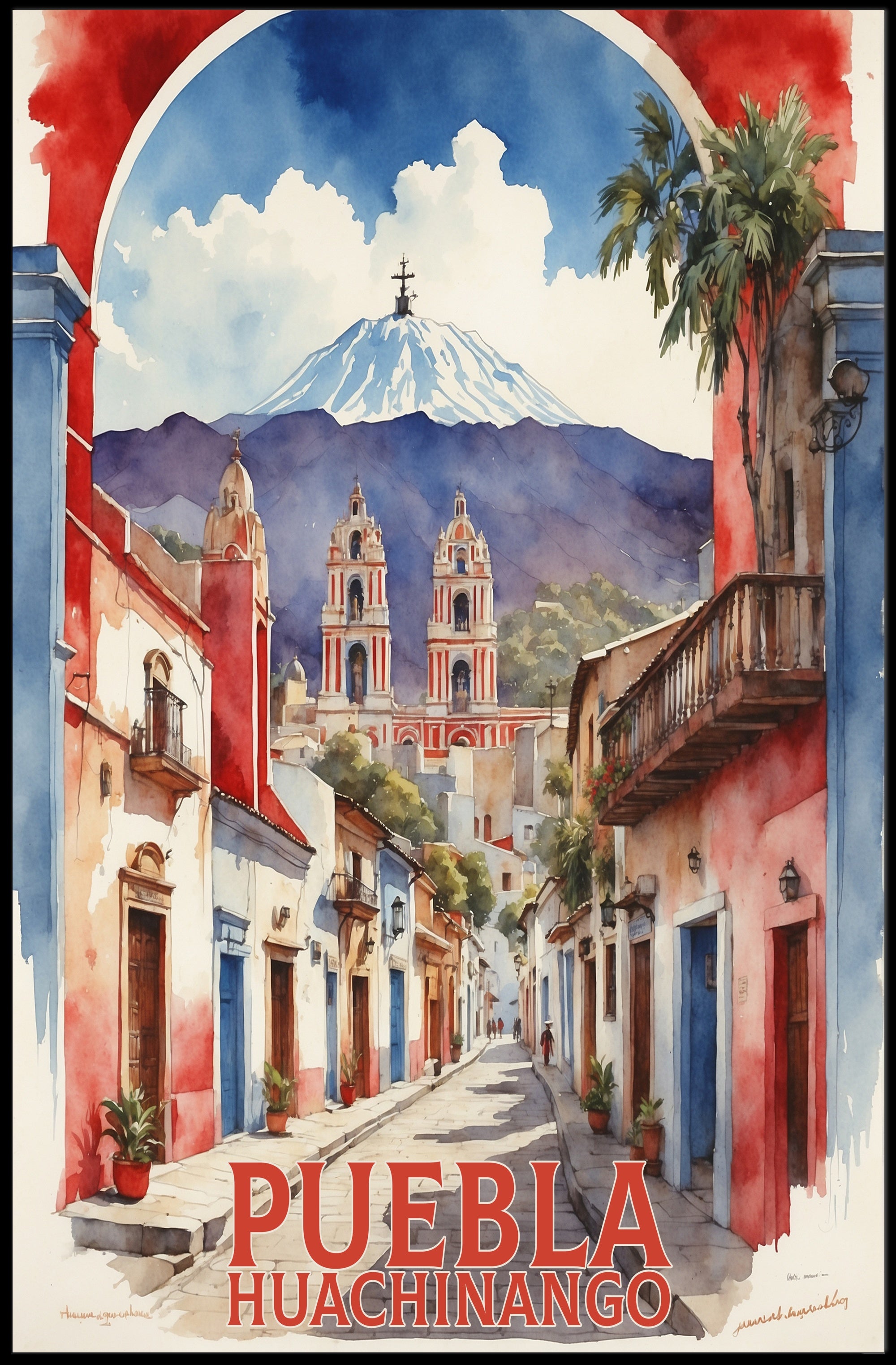 Vibrant Watercolor Street Scene Travel Poster PosterGoat