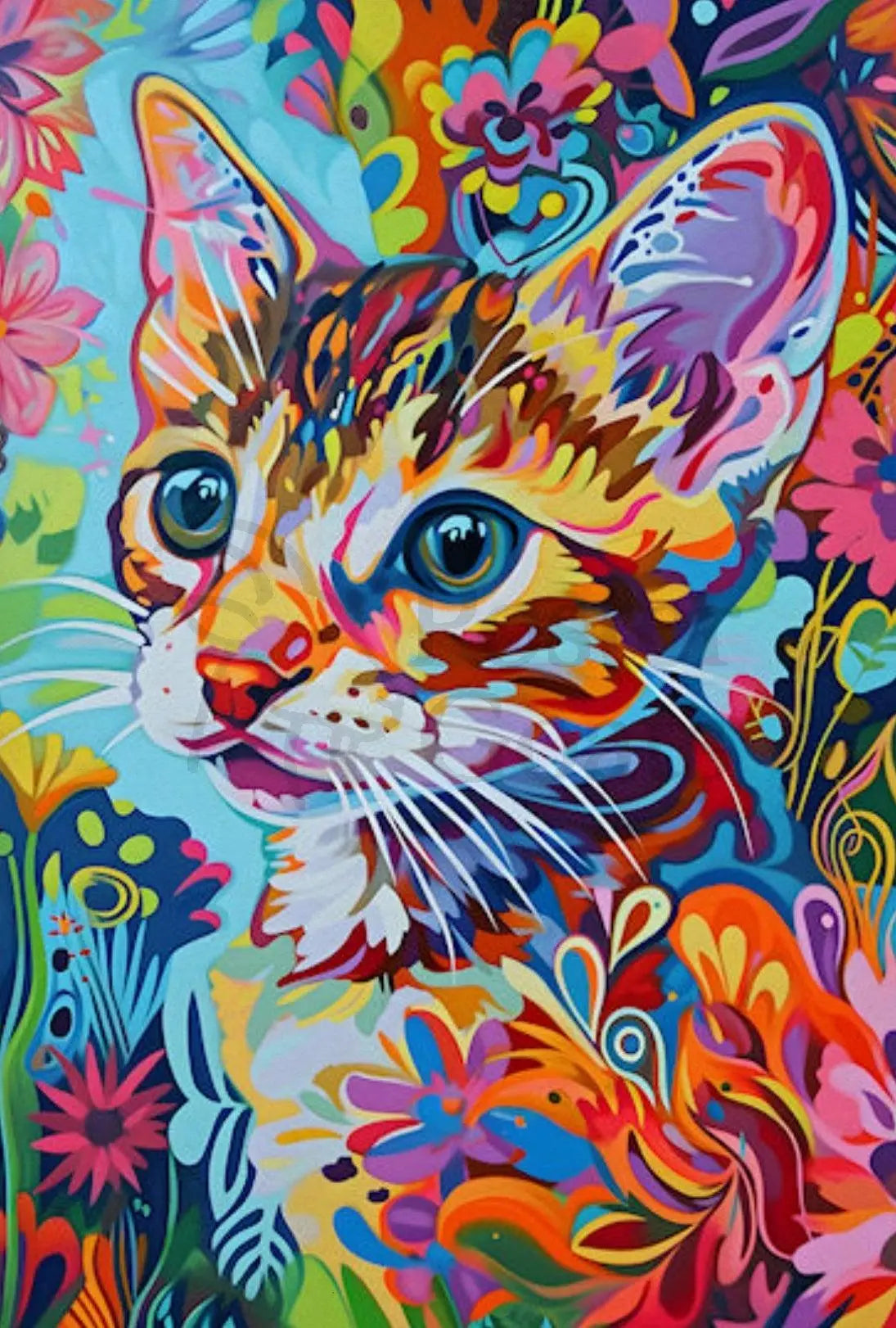 Vibrant Whimsical Cat Art Poster - Abstract, Artistic, or Pop Culture Poster PosterGoat