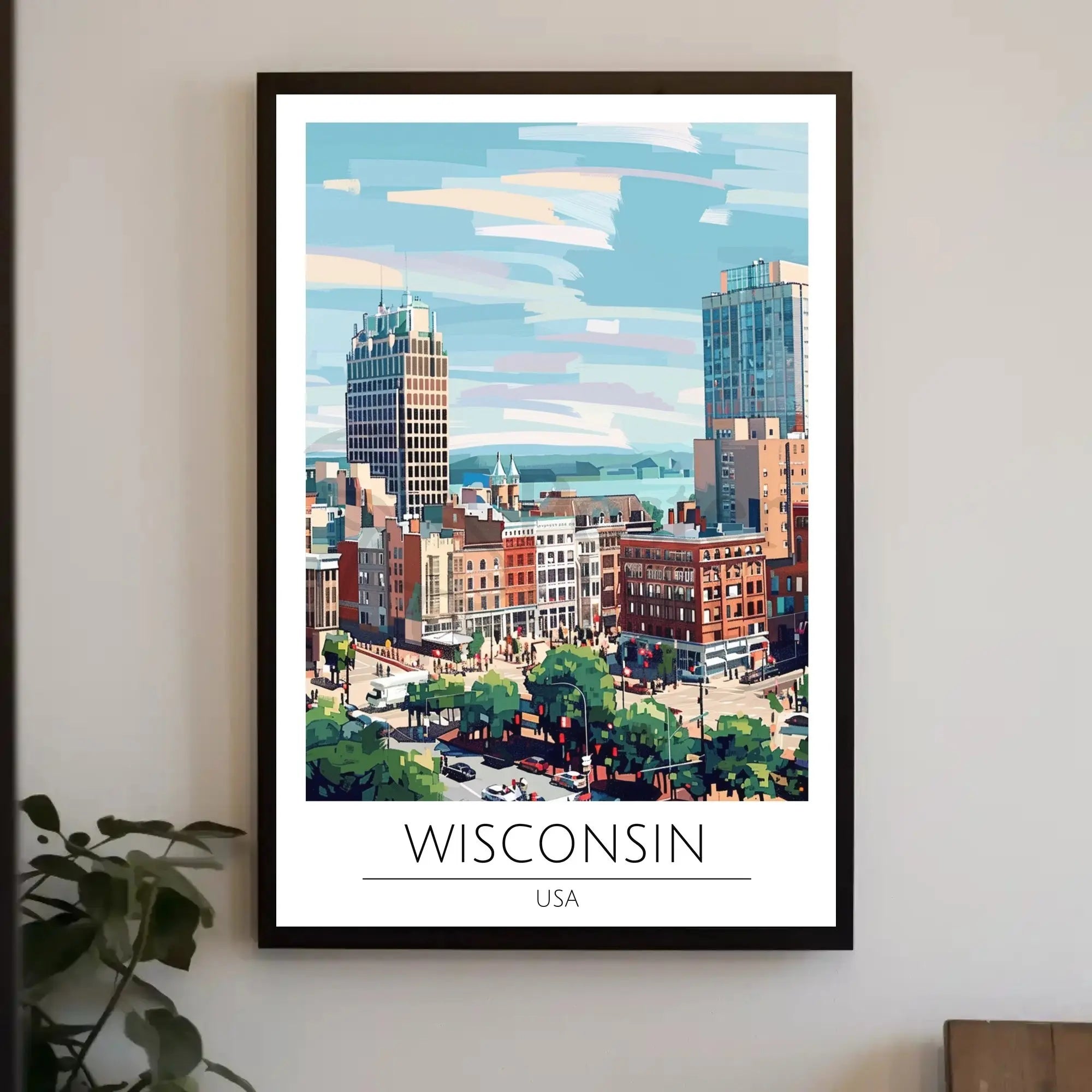 Vibrant Wisconsin Cityscape Artistic Abstract, Artistic, or Pop Culture Poster PosterGoat