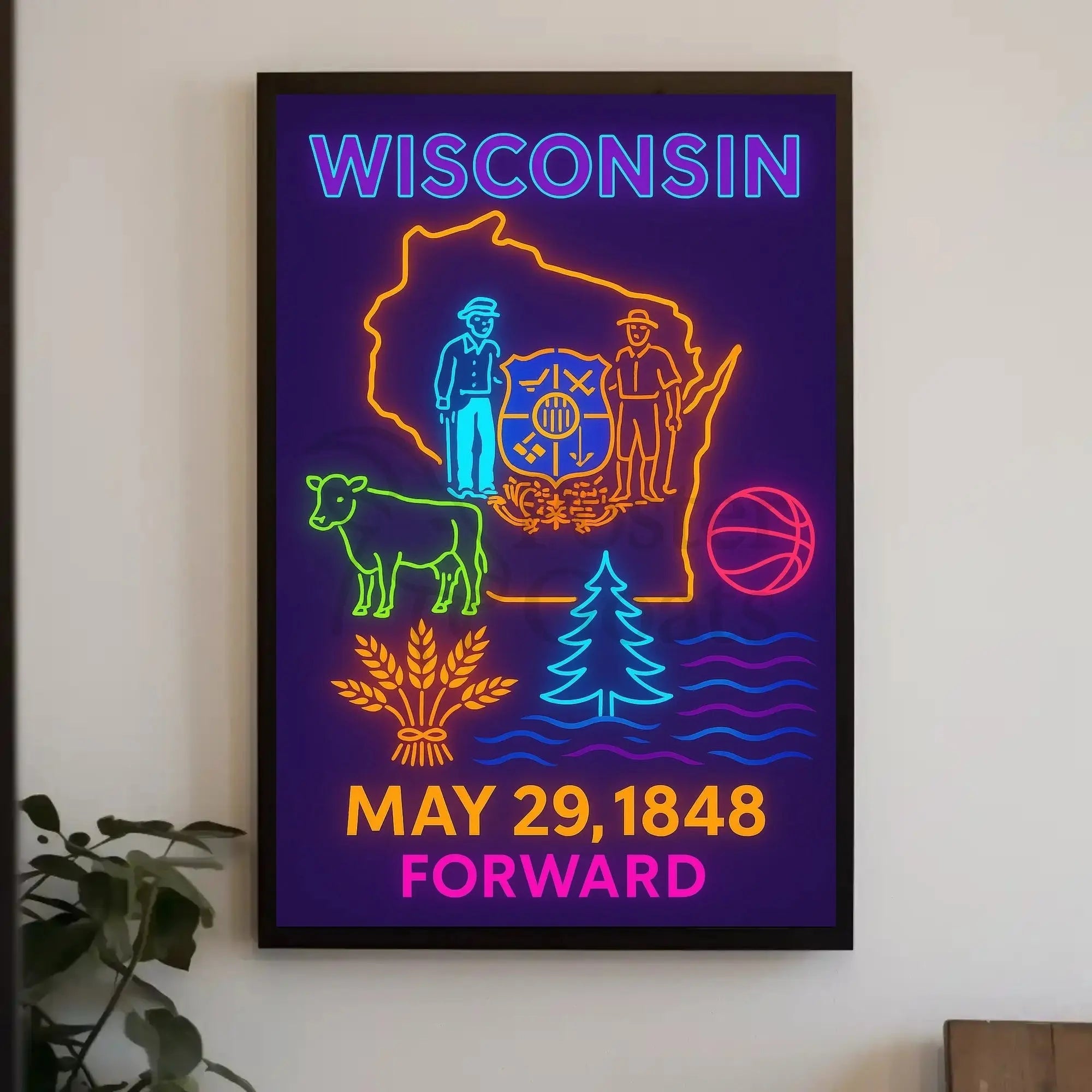 Vibrant Wisconsin Heritage Neon Art Cultural or Heritage Poster PosterGoat