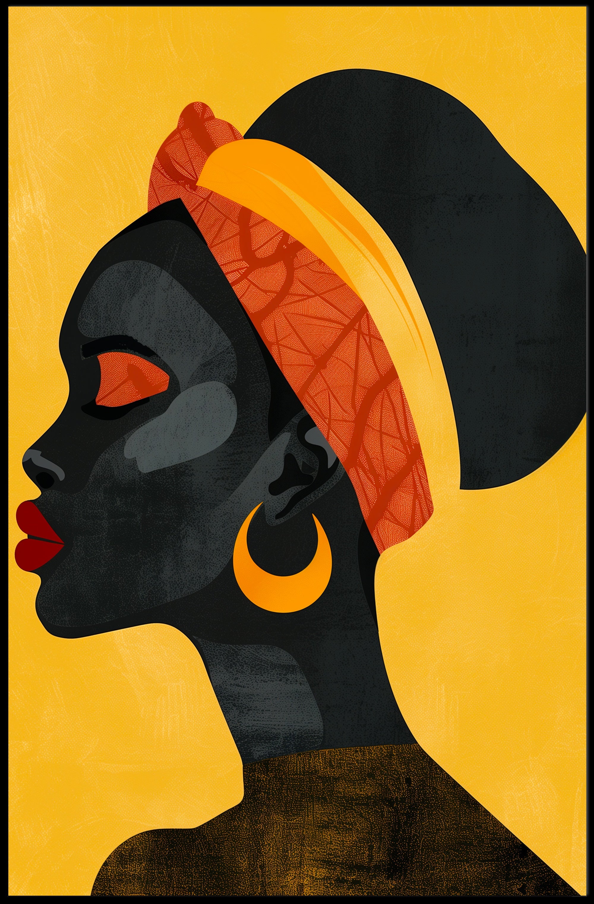 Vibrant Woman in Profile with Modern Cultural Flair: Artistic Poster PosterGoat