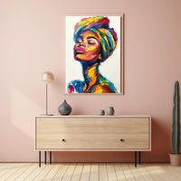 Vibrant Woman's Portrait in Abstract Artistic Poster PosterGoat