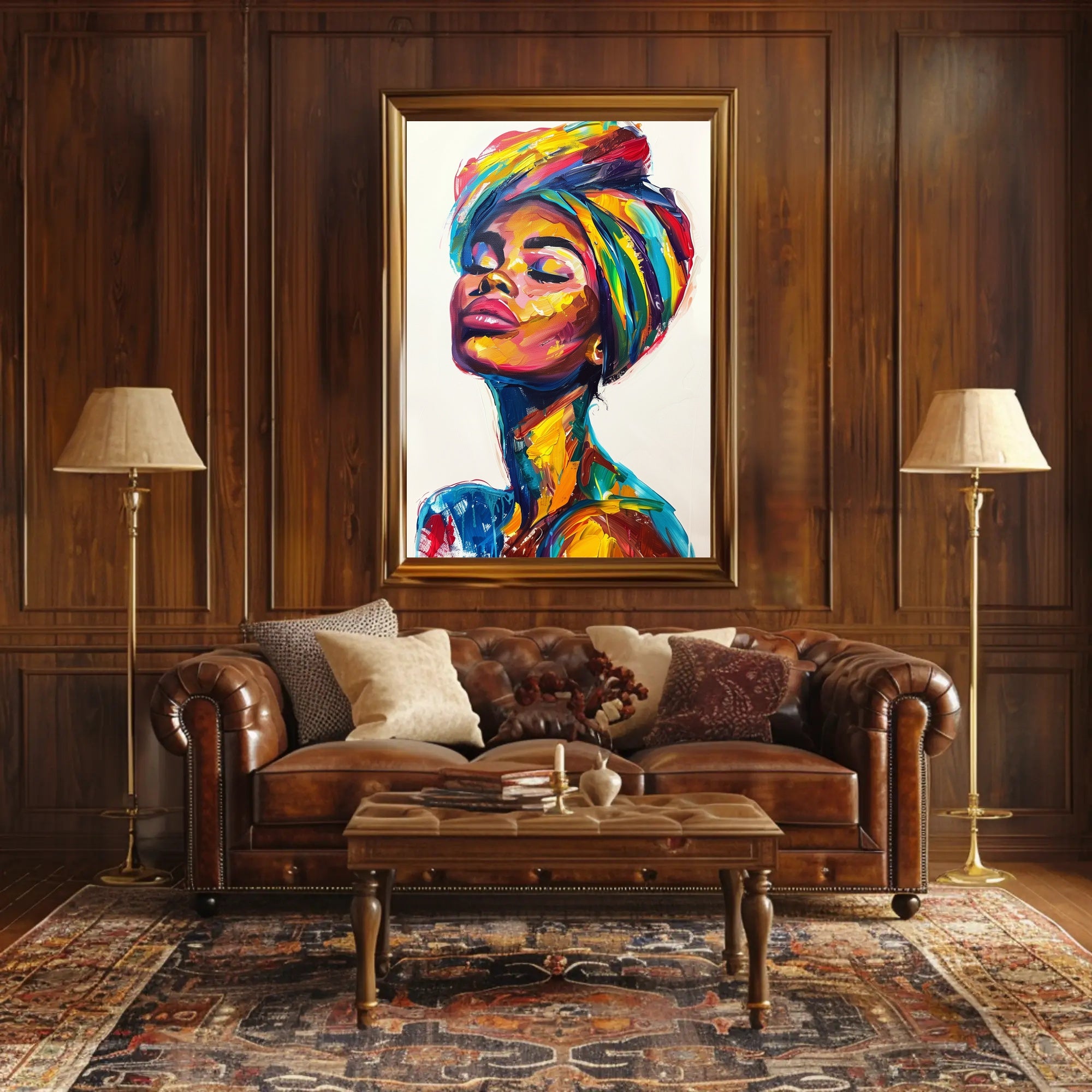 Vibrant Woman's Portrait in Abstract Artistic Poster PosterGoat