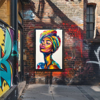 Vibrant Woman's Portrait in Abstract Artistic Poster PosterGoat