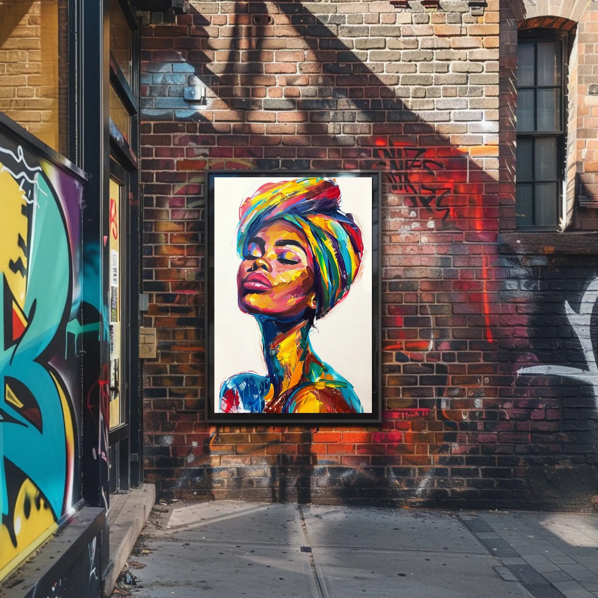 Vibrant Woman's Portrait in Abstract Artistic Poster PosterGoat