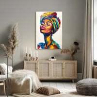 Vibrant Woman's Portrait in Abstract Artistic Poster PosterGoat