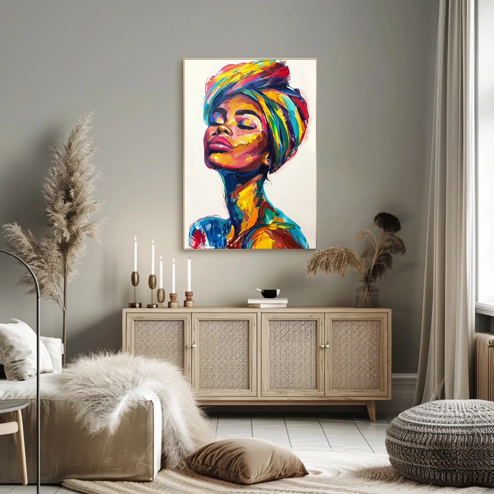 Vibrant Woman's Portrait in Abstract Artistic Poster PosterGoat