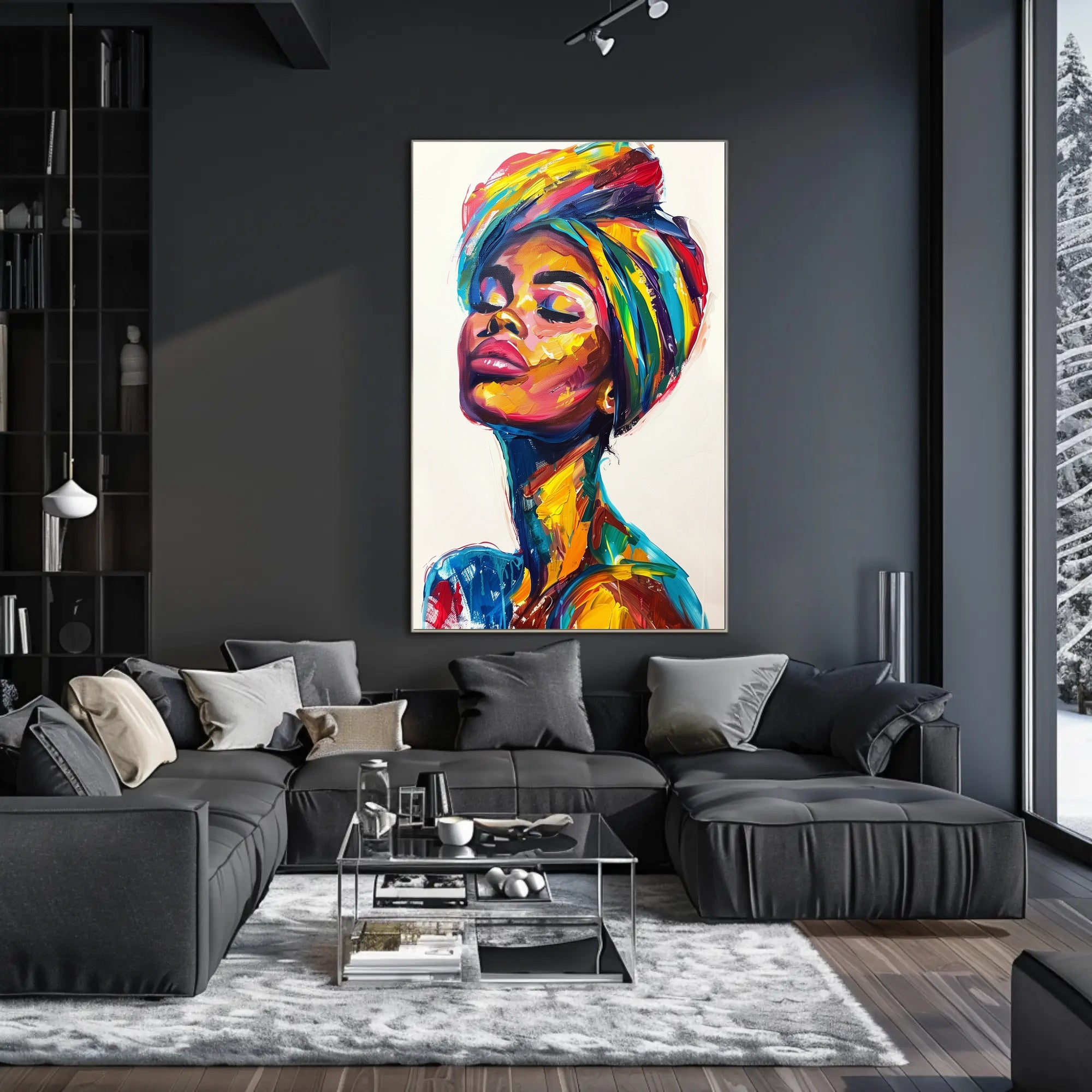 Vibrant Woman's Portrait in Abstract Artistic Poster PosterGoat