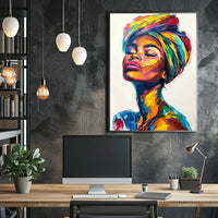 Vibrant Woman's Portrait in Abstract Artistic Poster PosterGoat