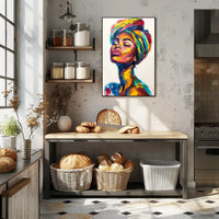 Vibrant Woman's Portrait in Abstract Artistic Poster PosterGoat