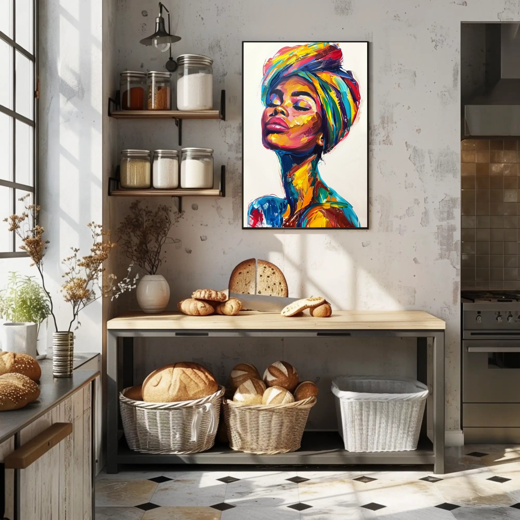 Vibrant Woman's Portrait in Abstract Artistic Poster PosterGoat