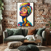 Vibrant Woman's Portrait in Abstract Artistic Poster PosterGoat