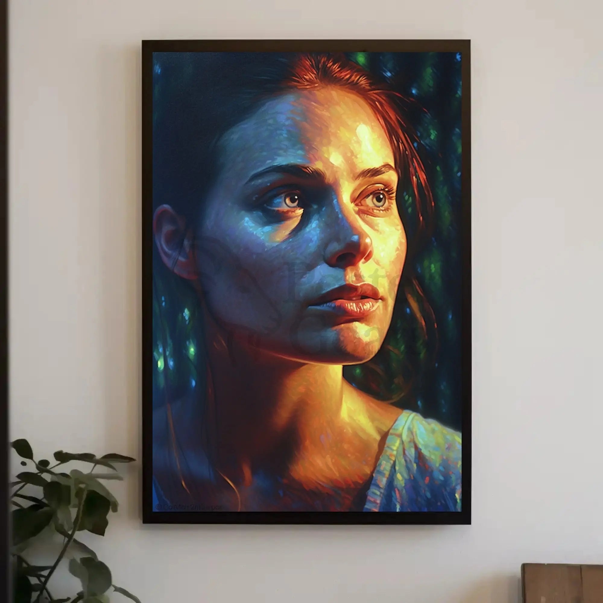 Vibrant Woman's Portrait with Nature Glow Artistic Poster PosterGoat