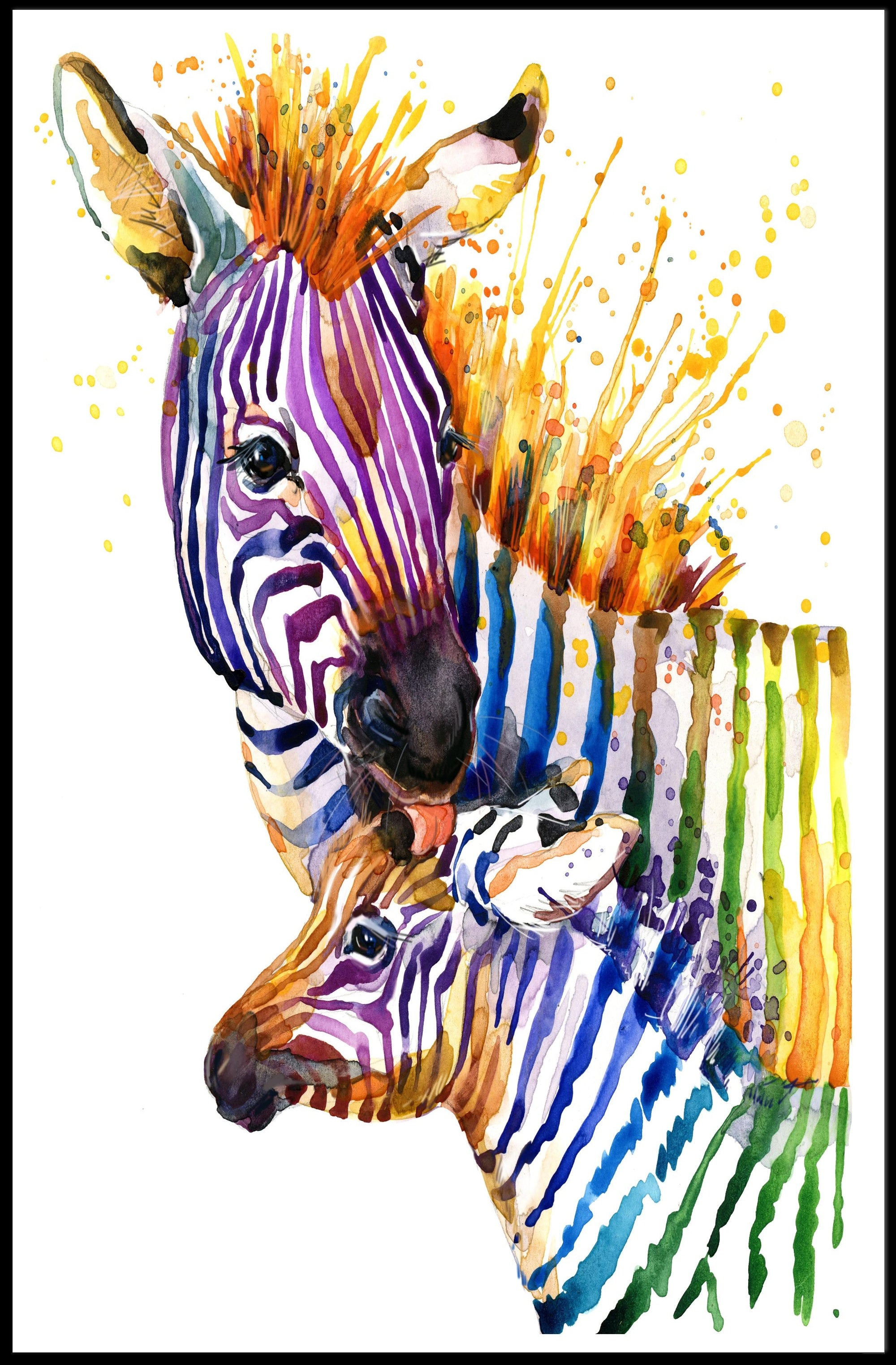 Vibrant Zebra Watercolor Art Print - Abstract or Artistic Poster PosterGoat