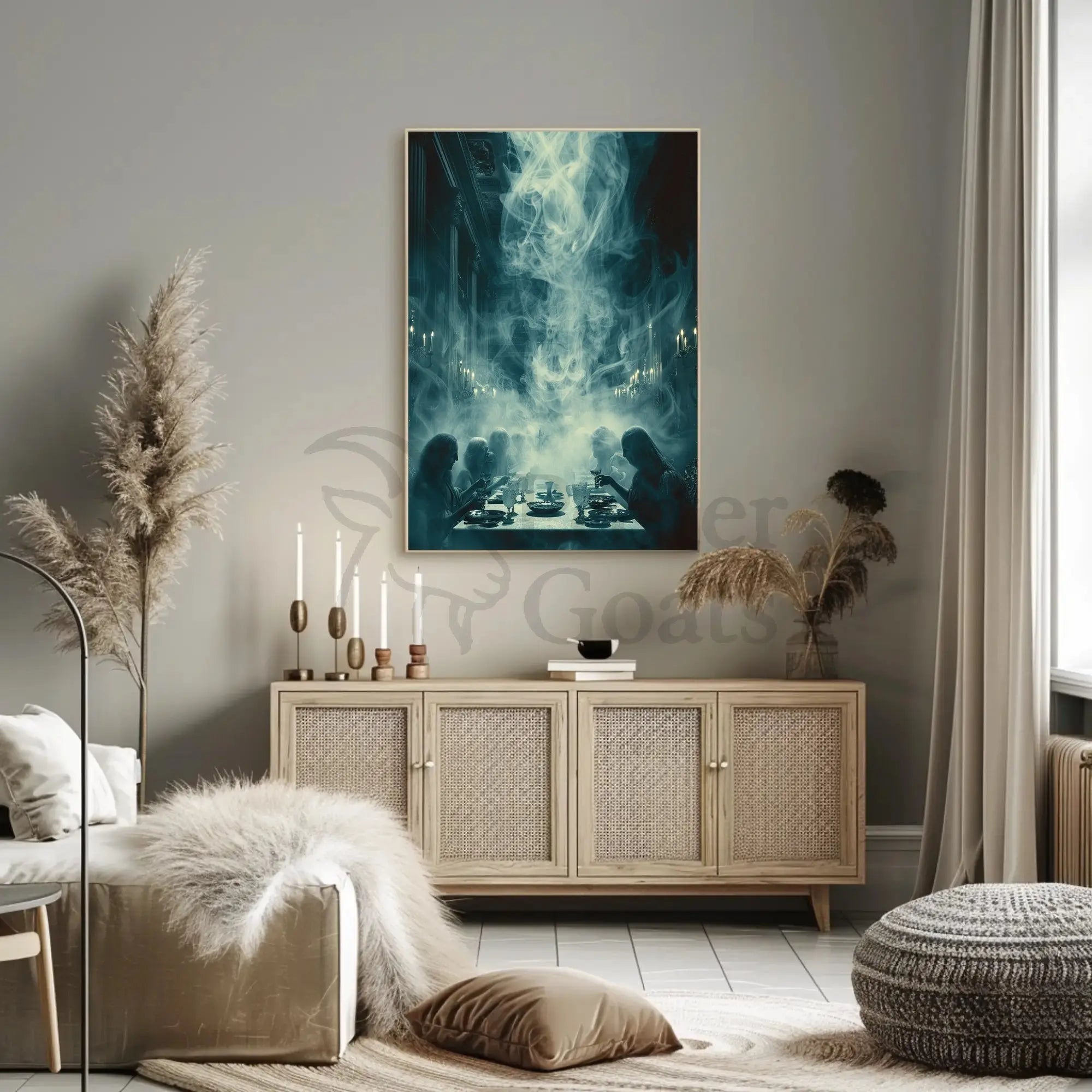 Victorian Ghostly Dinner Scene: Abstract, Artistic Poster PosterGoat