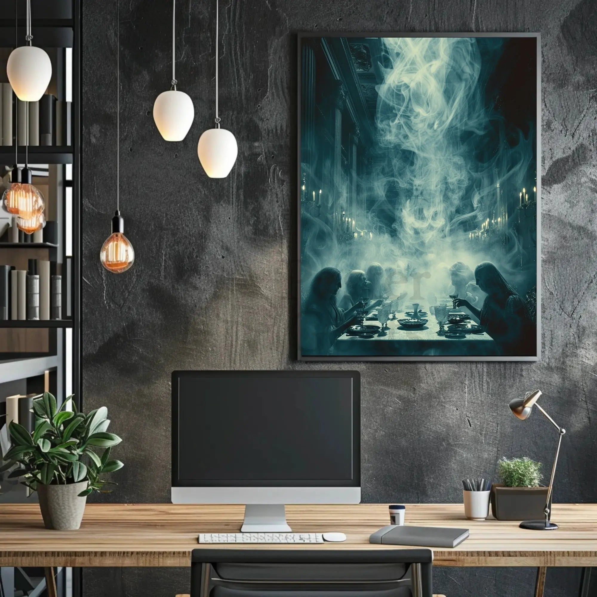 Victorian Ghostly Dinner Scene: Abstract, Artistic Poster PosterGoat