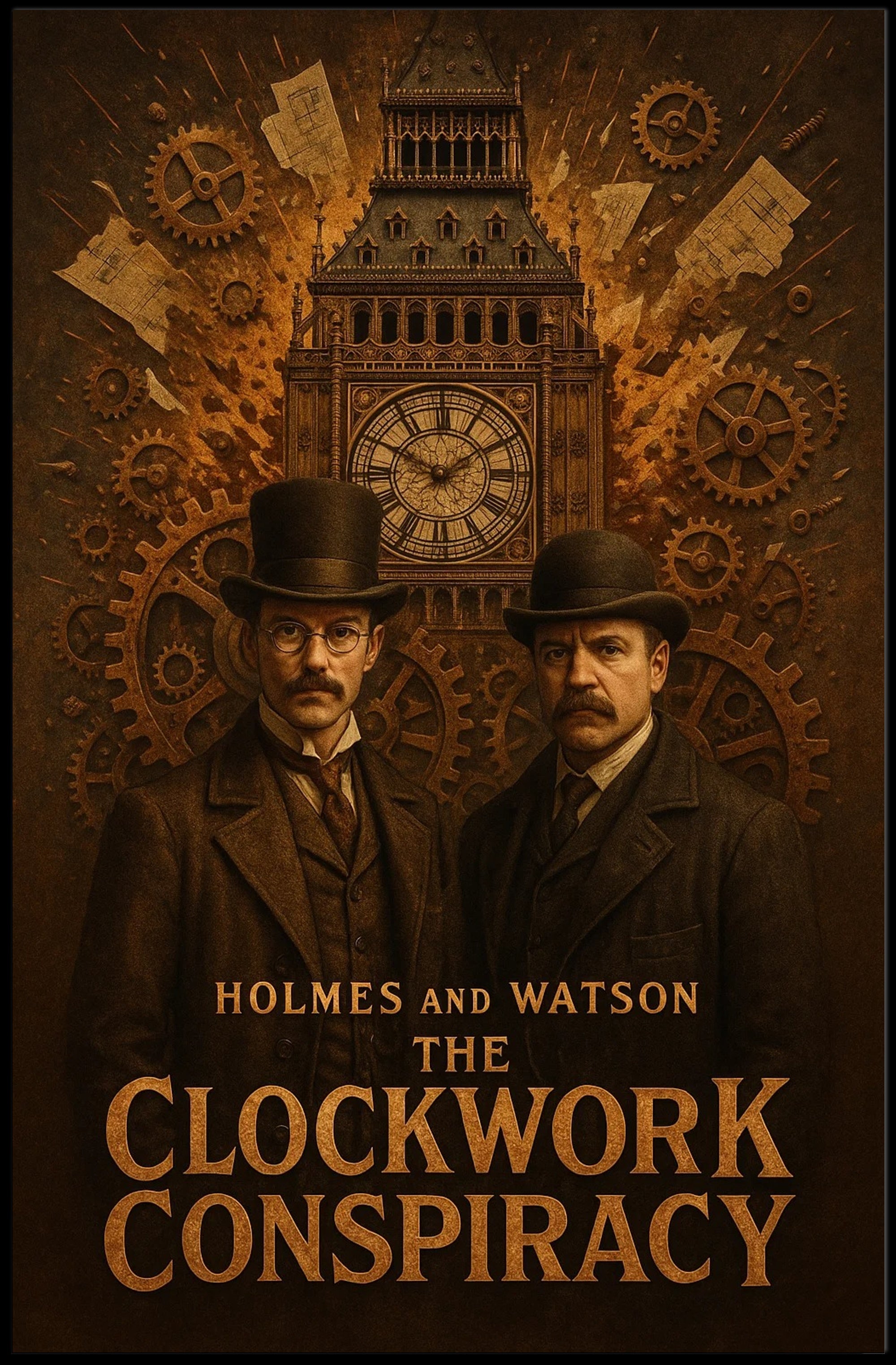 Victorian Steampunk London Scene with Detectives Urban or Cityscape Poster PosterGoat