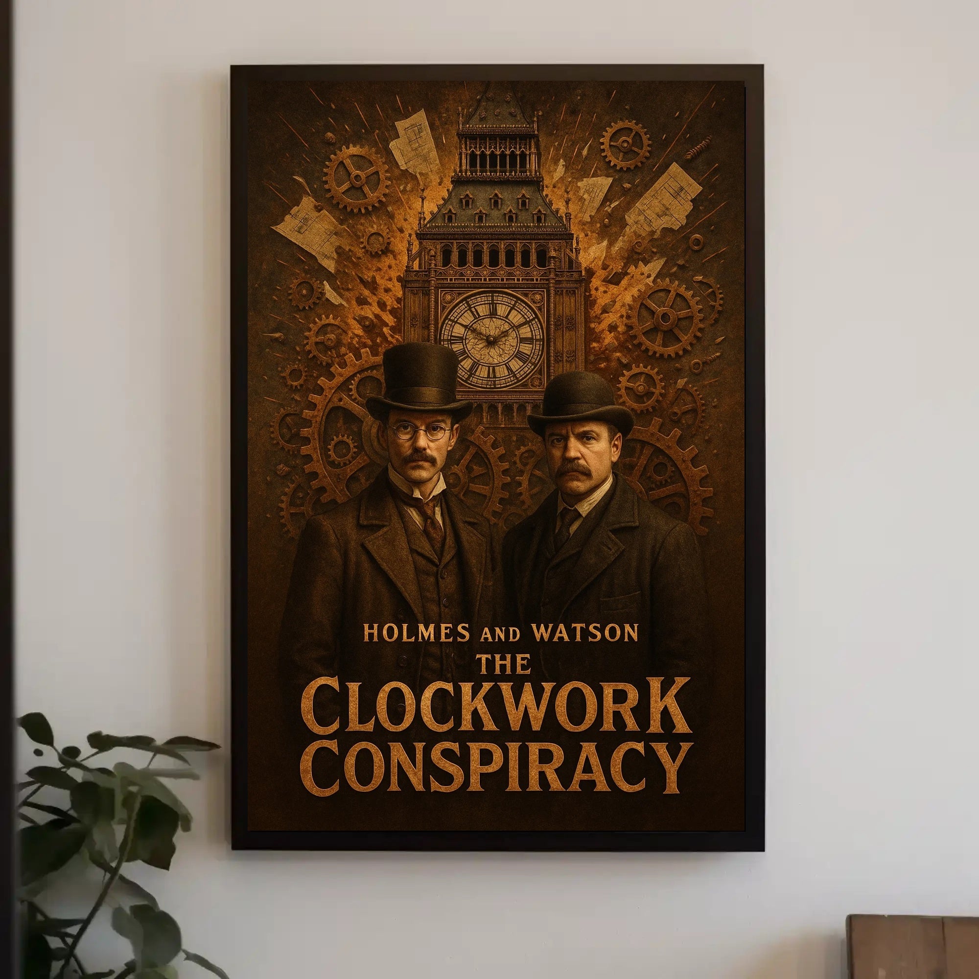 Victorian Steampunk London Scene with Detectives Urban or Cityscape Poster PosterGoat