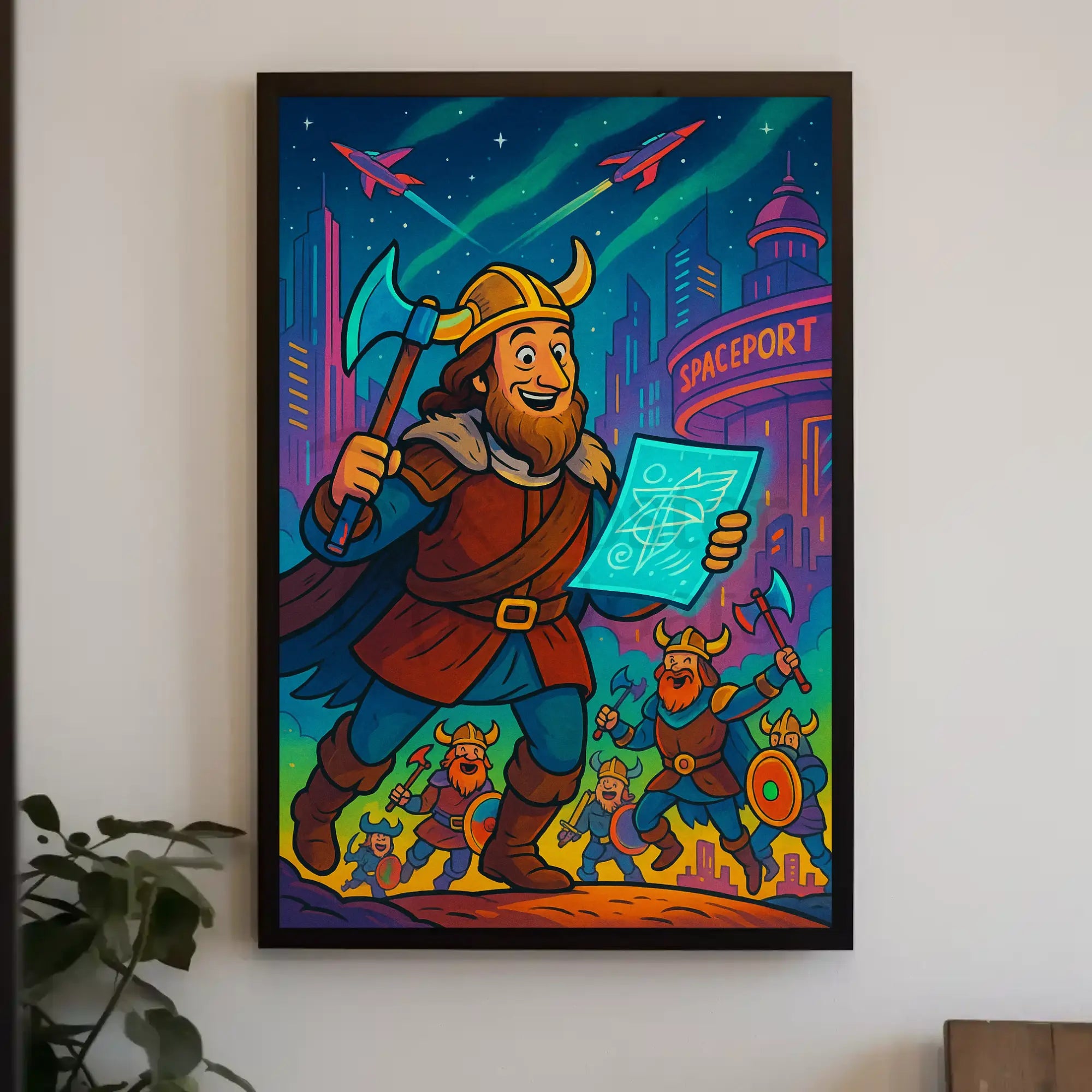 Viking Sci-Fi Adventure Whimsical Futuristic Sci-Fi Poster PosterGoat