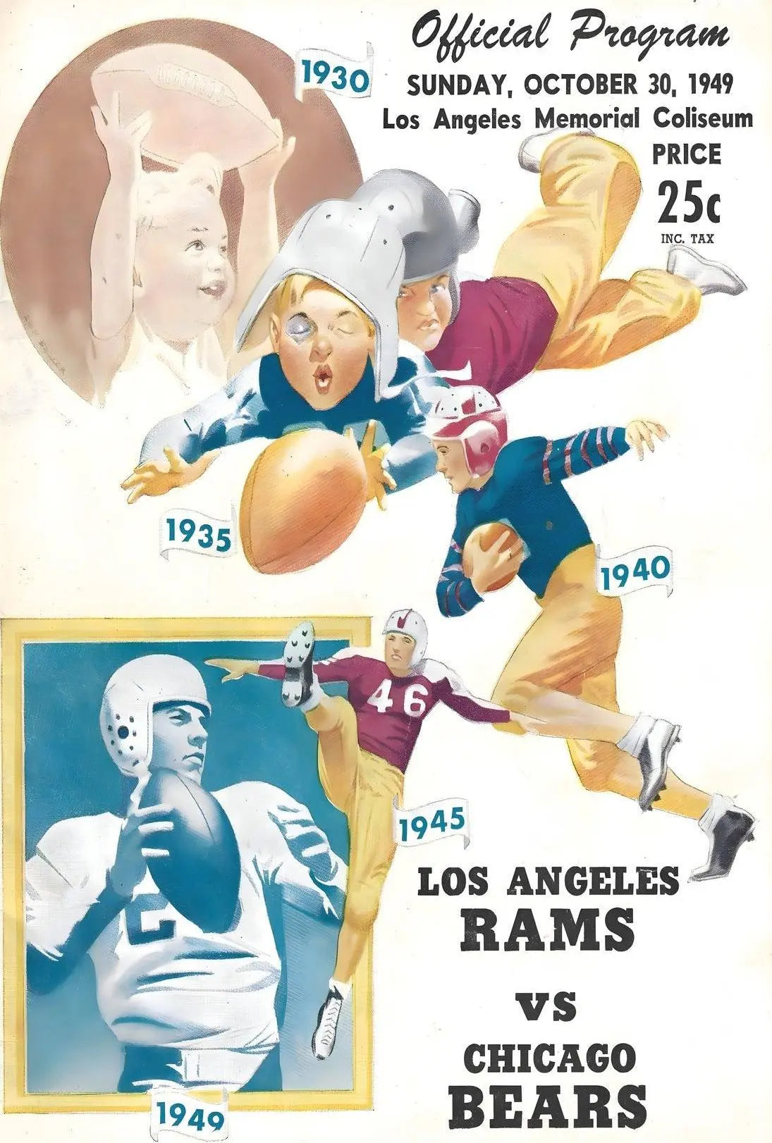 Vintage 1949 Los Angeles Rams vs Bears Sports Poster PosterGoat