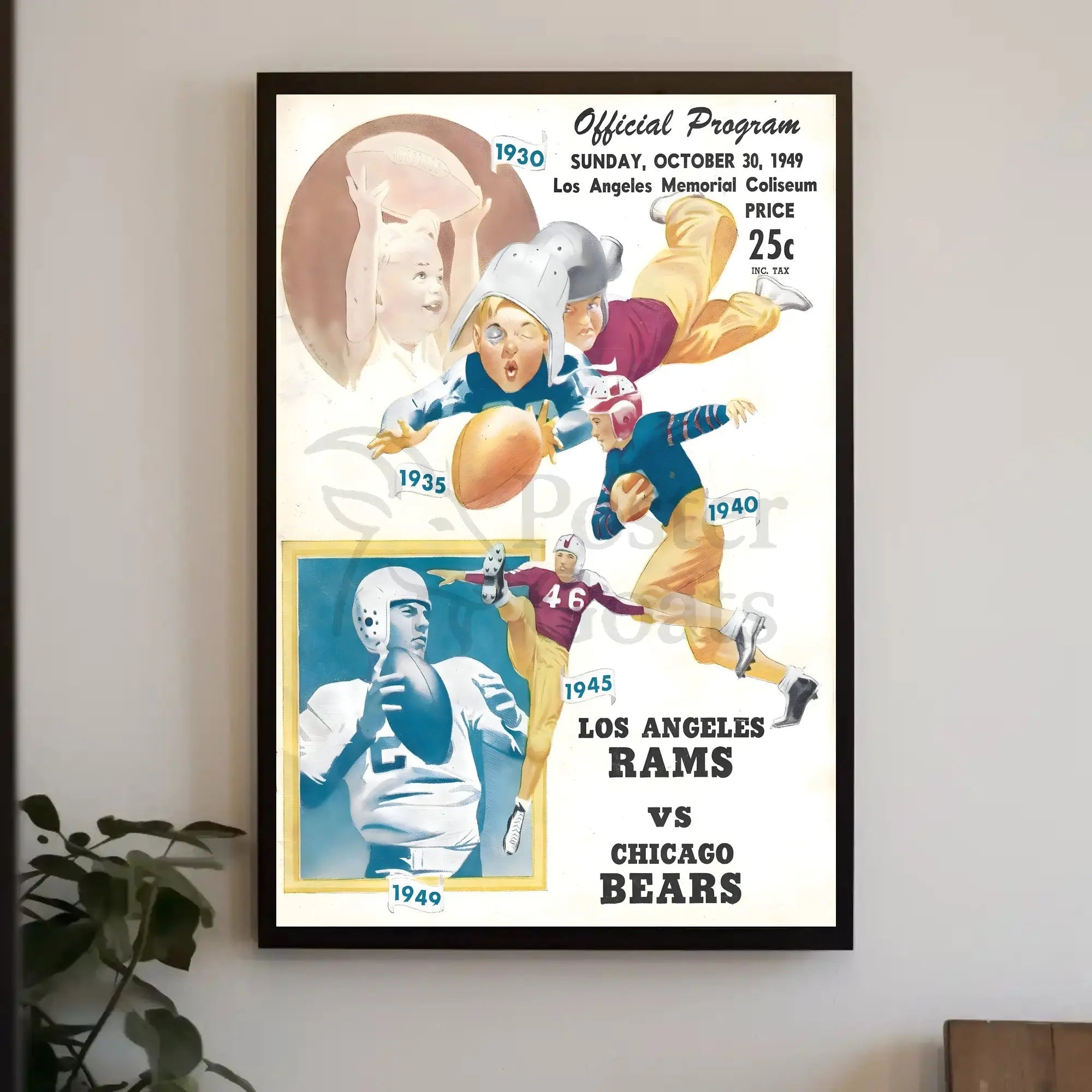 Vintage 1949 Los Angeles Rams vs Bears Sports Poster PosterGoat