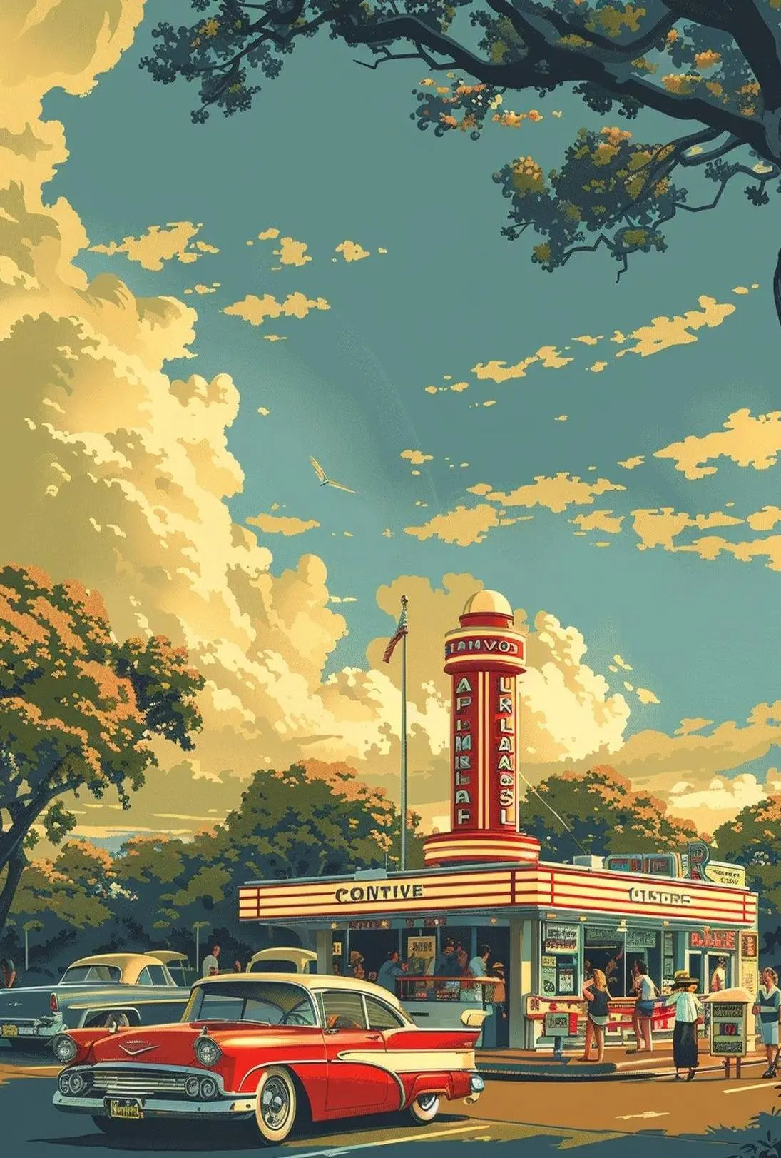 Vintage 1950s American Diner Poster - Cultural Heritage Poster PosterGoat