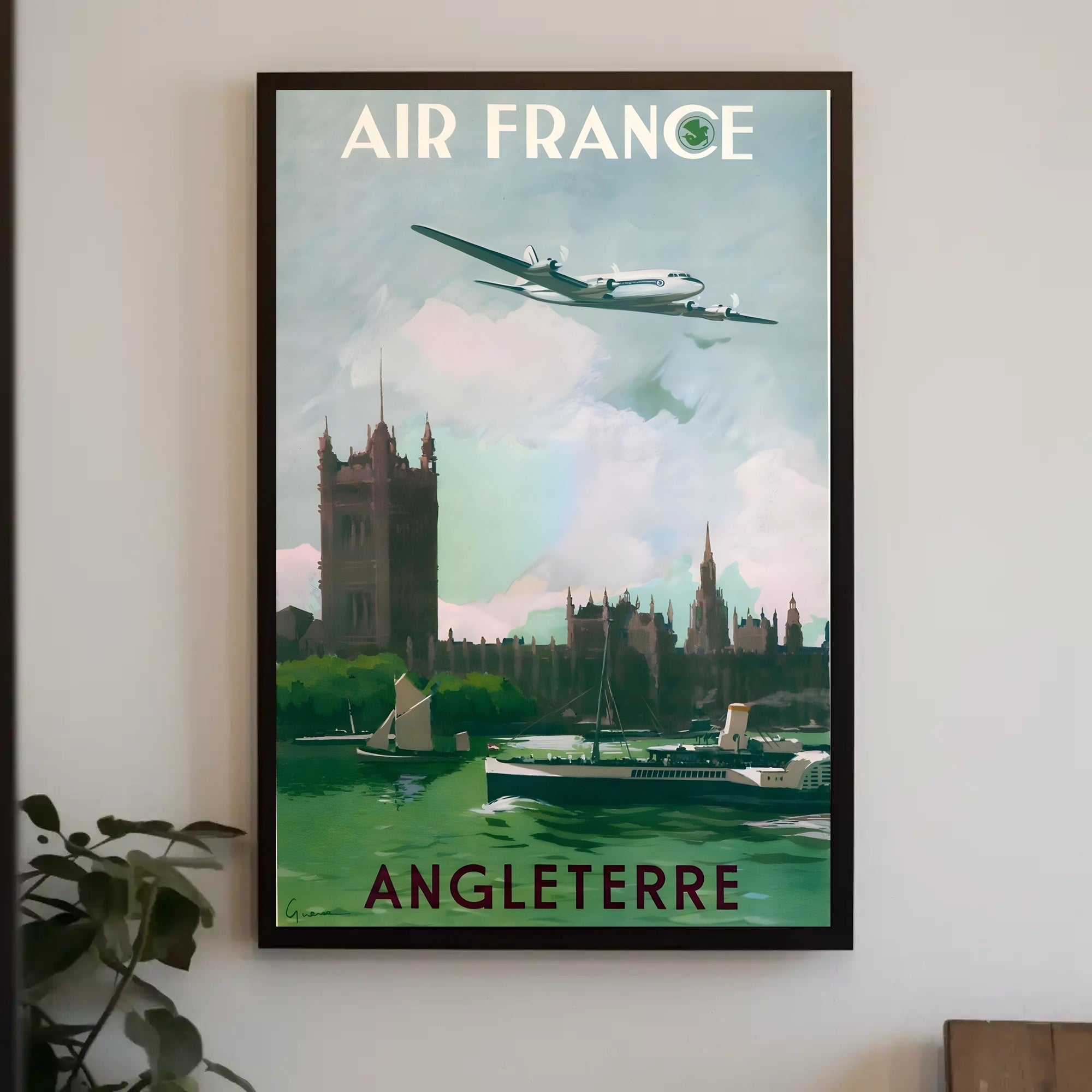 Vintage Air France Travel Poster Depicting Gothic London Landmarks PosterGoat
