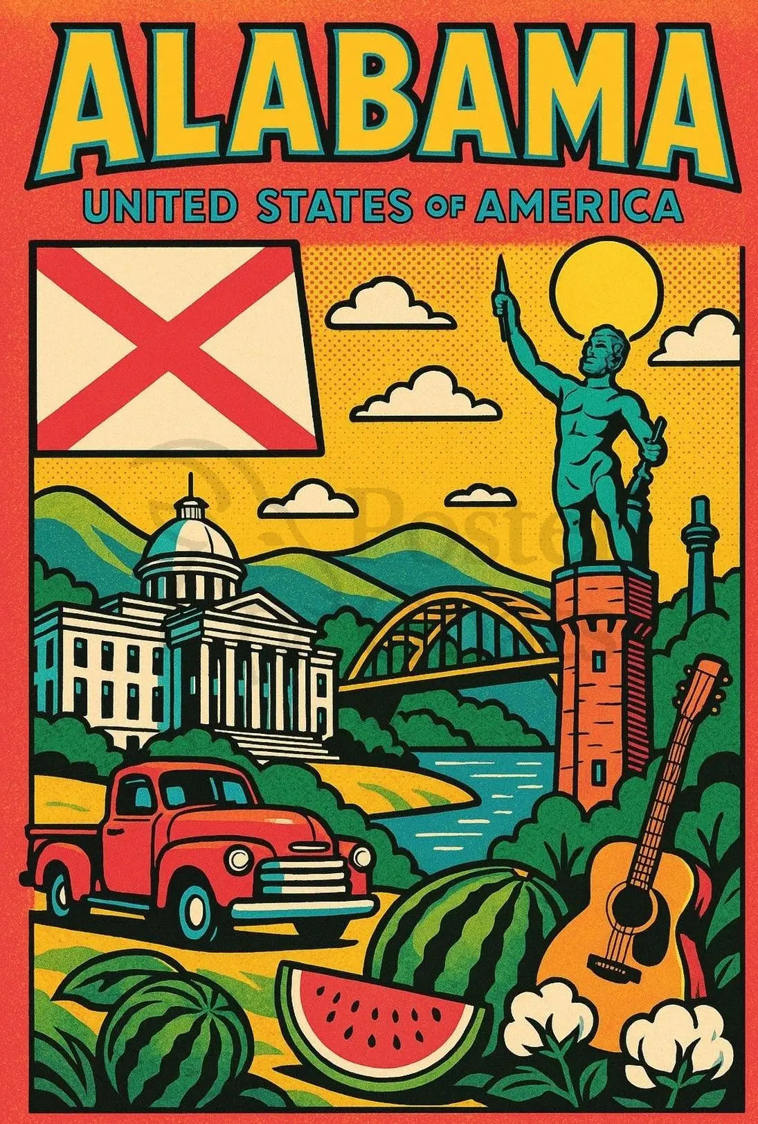 Vintage Alabama State Travel Poster with Retro Vibes PosterGoat