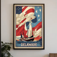 Vintage American Ship with Flag Poster - Cultural or Heritage Poster PosterGoat