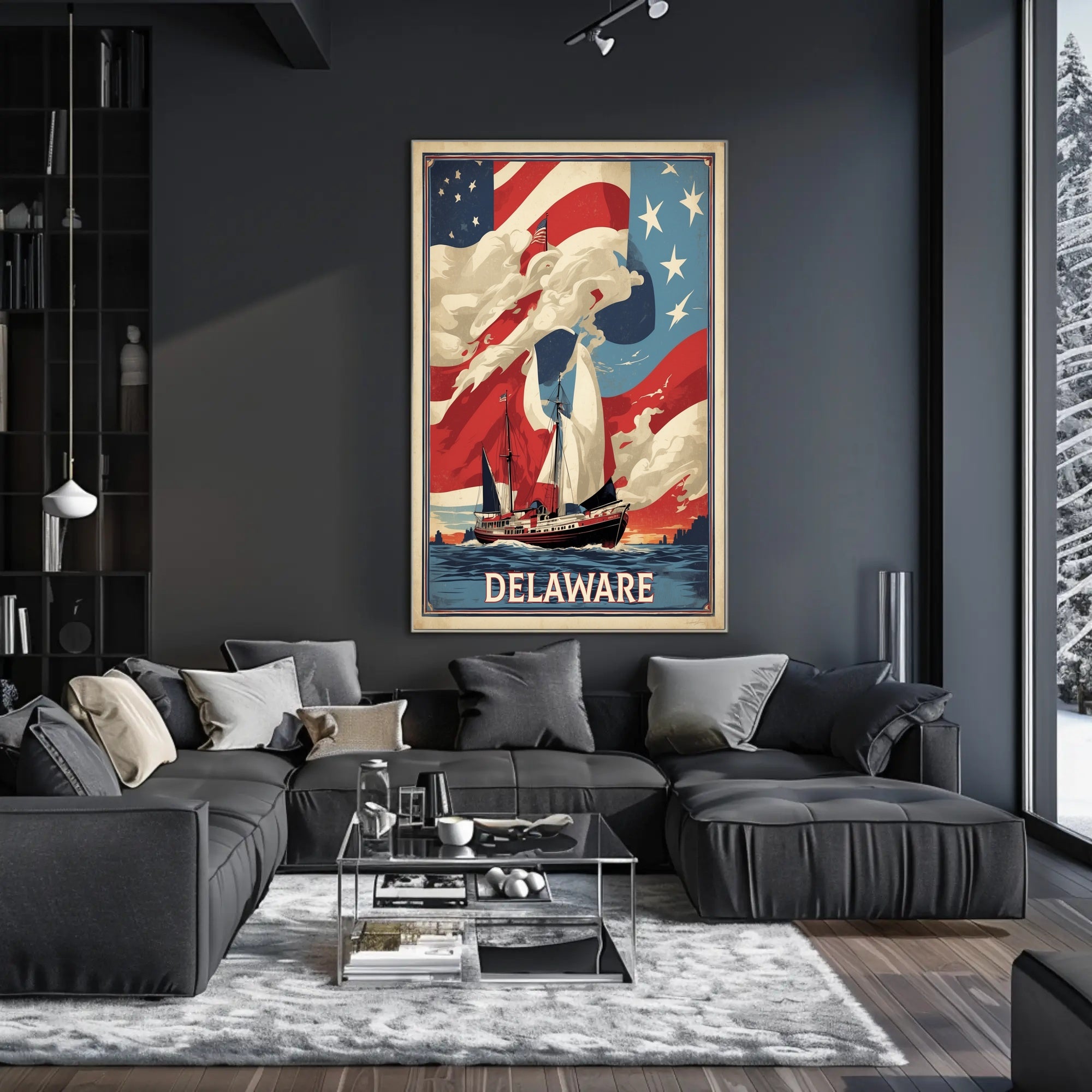 Vintage American Ship with Flag Poster - Cultural or Heritage Poster PosterGoat