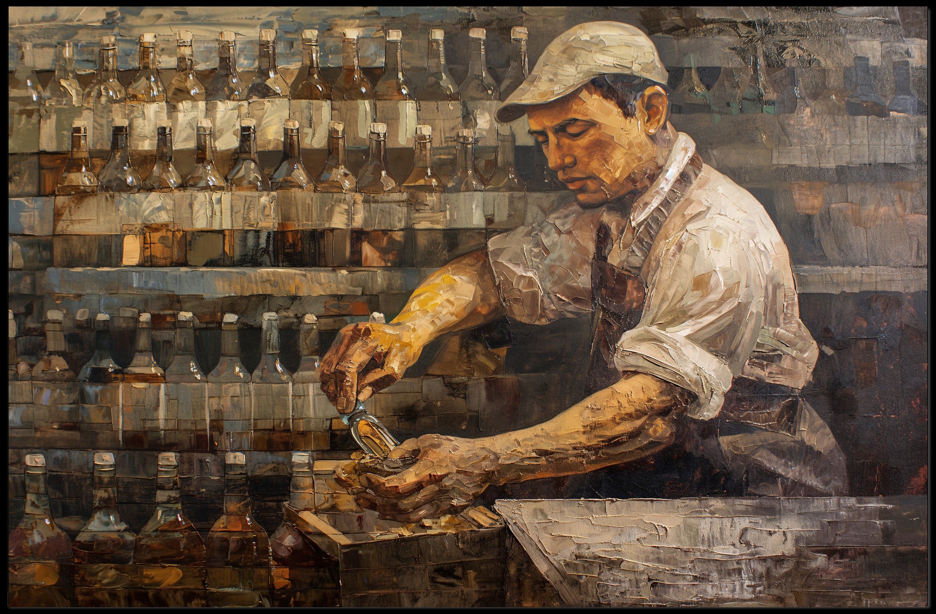 Vintage Bartender Immortalized in Artistic Poster PosterGoat