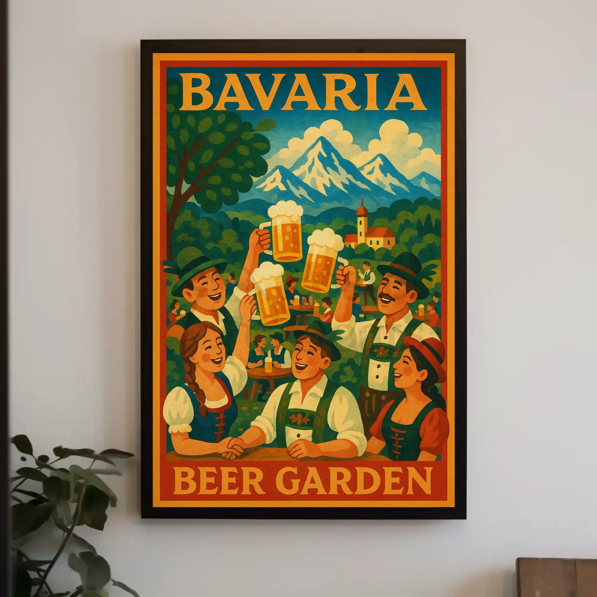 Vintage Bavarian Beer Garden Celebration Cultural Poster PosterGoat