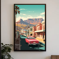 Vintage Car on Mid-Century Main Street Travel Poster PosterGoat