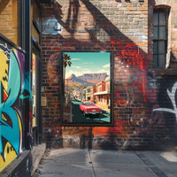 Vintage Car on Mid-Century Main Street Travel Poster PosterGoat