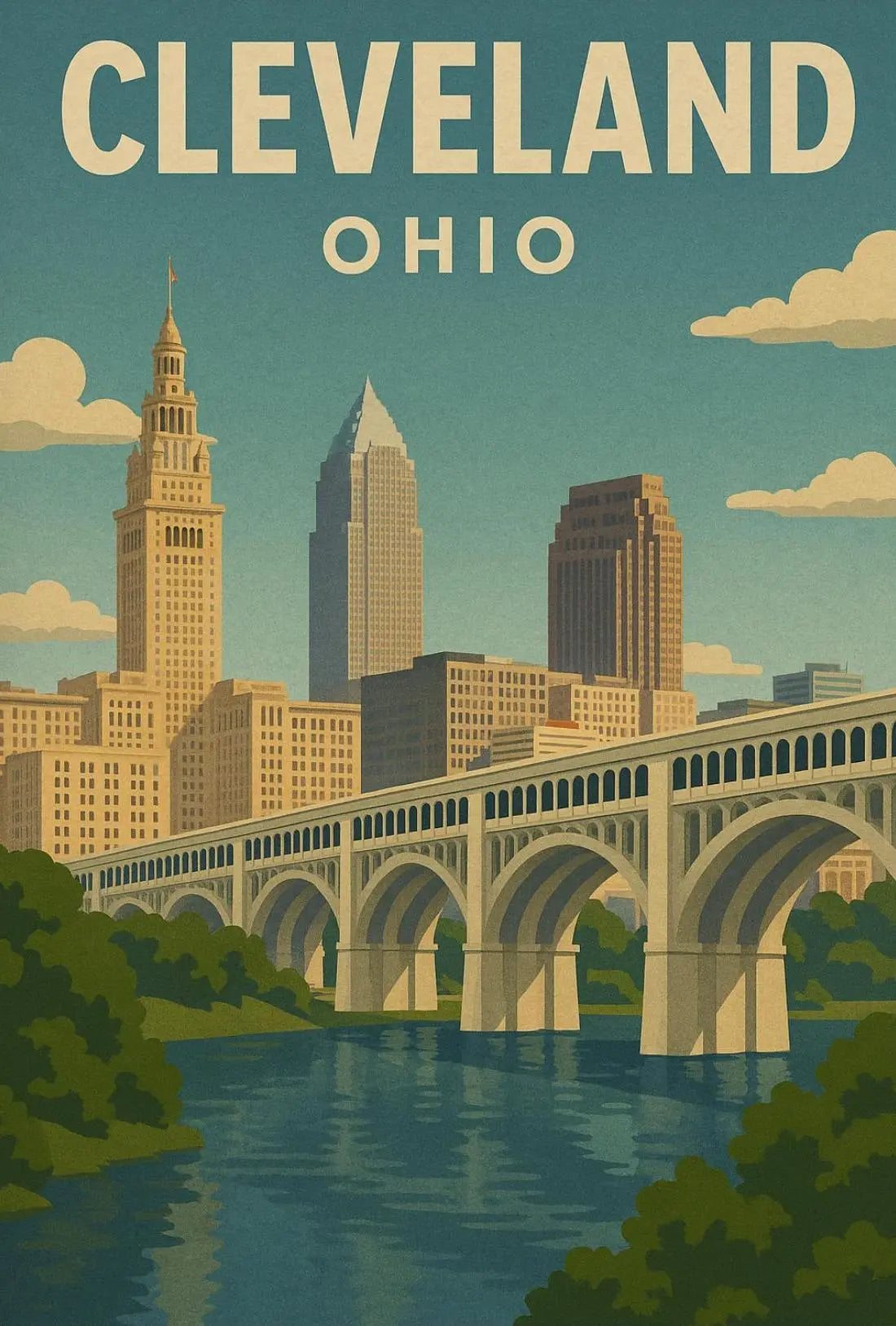 Vintage Cleveland Cityscape Art Poster Travel Poster PosterGoat