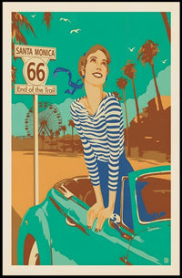 Vintage Coastal Convertible Adventure - Travel Poster PosterGoat