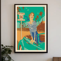 Vintage Coastal Convertible Adventure - Travel Poster PosterGoat