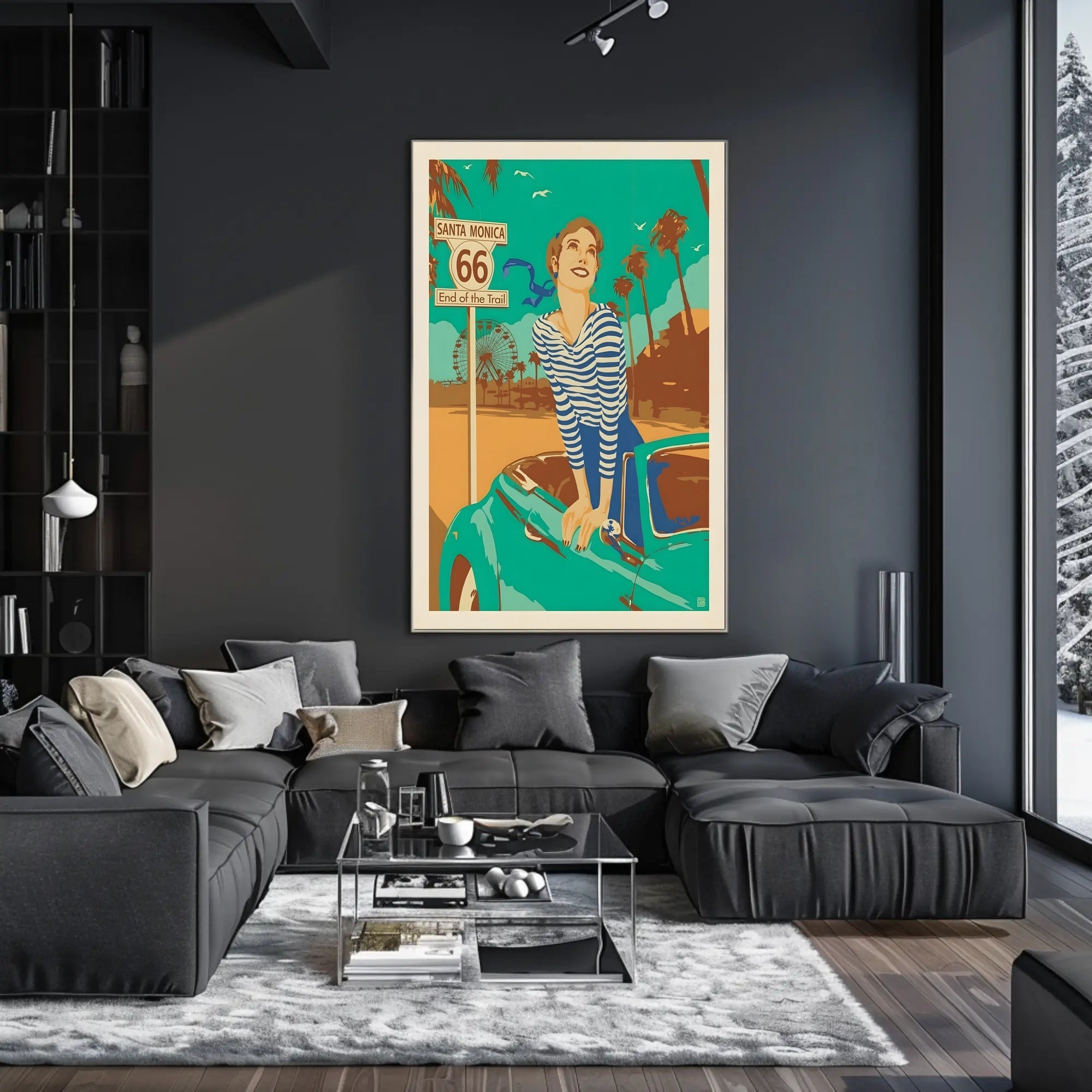 Vintage Coastal Convertible Adventure - Travel Poster PosterGoat