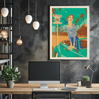 Vintage Coastal Convertible Adventure - Travel Poster PosterGoat