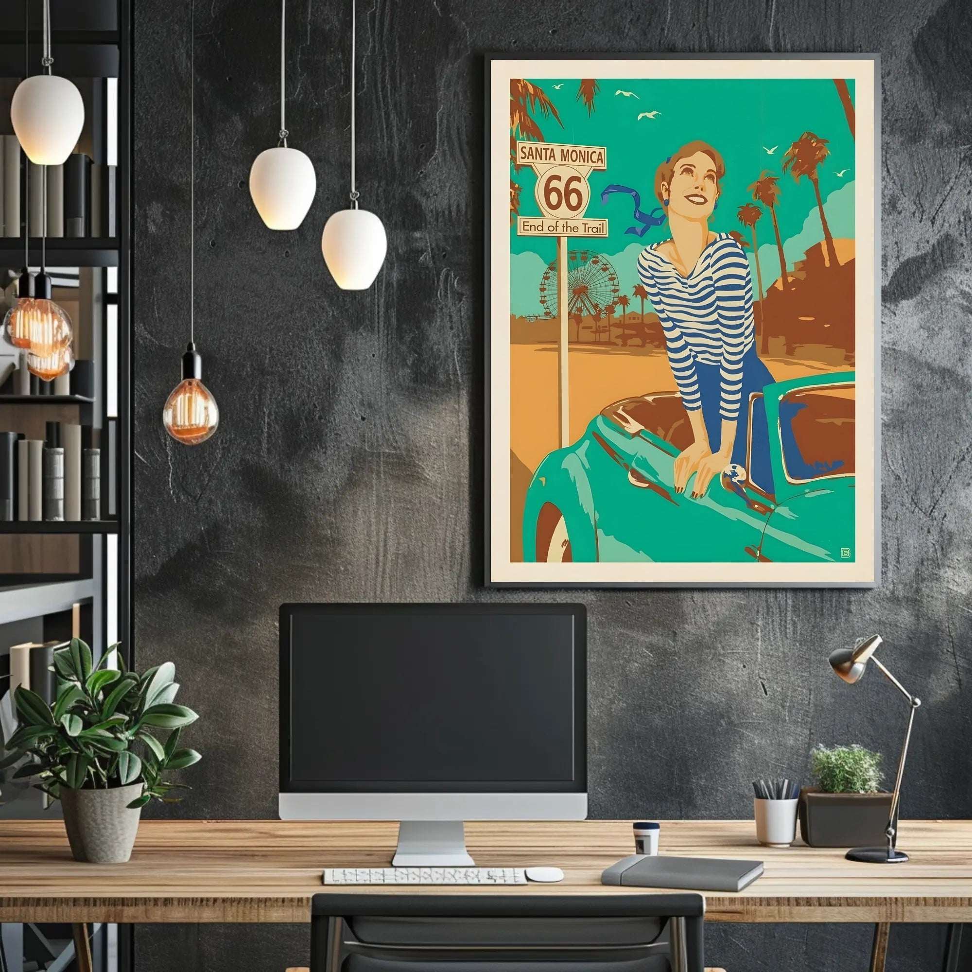 Vintage Coastal Convertible Adventure - Travel Poster PosterGoat