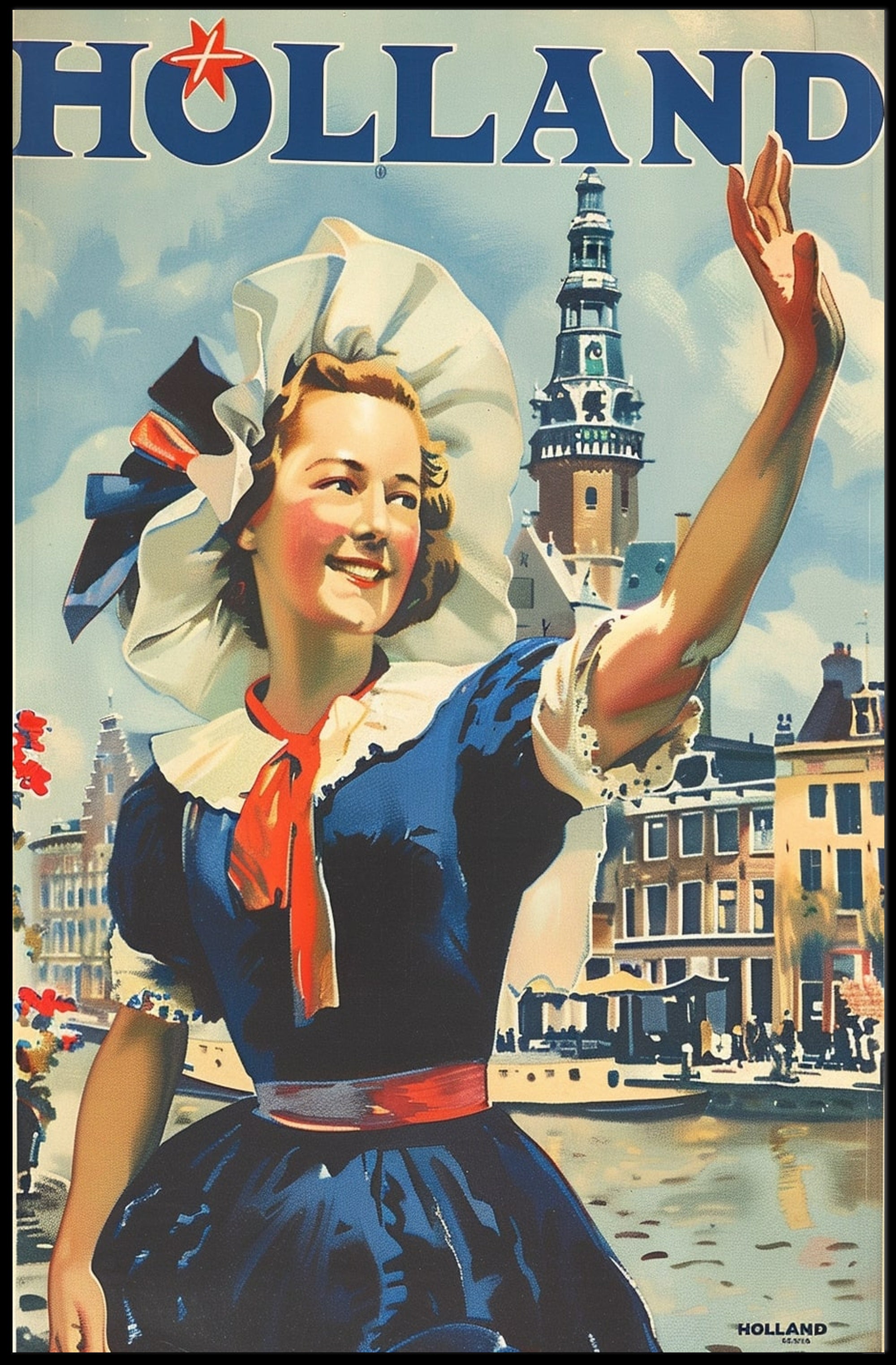 Vintage Dutch Travel Poster with Traditional Dutch Woman PosterGoat