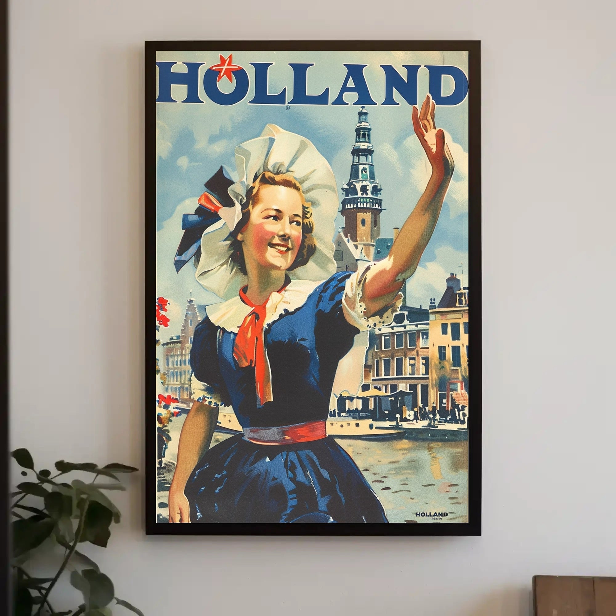 Vintage Dutch Travel Poster with Traditional Dutch Woman PosterGoat