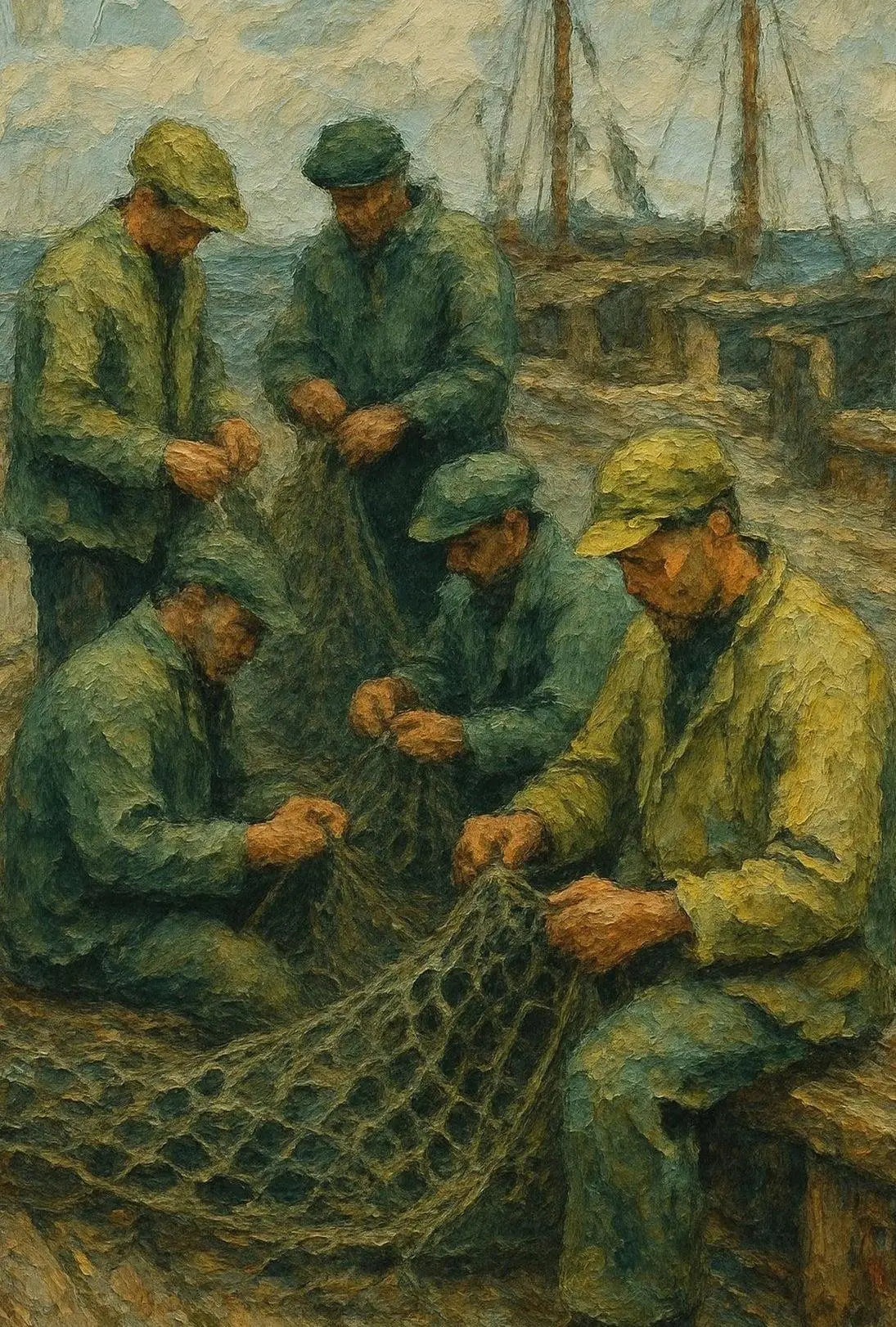 Vintage Fishermen Impressionist Print Cultural or Heritage Poster PosterGoat