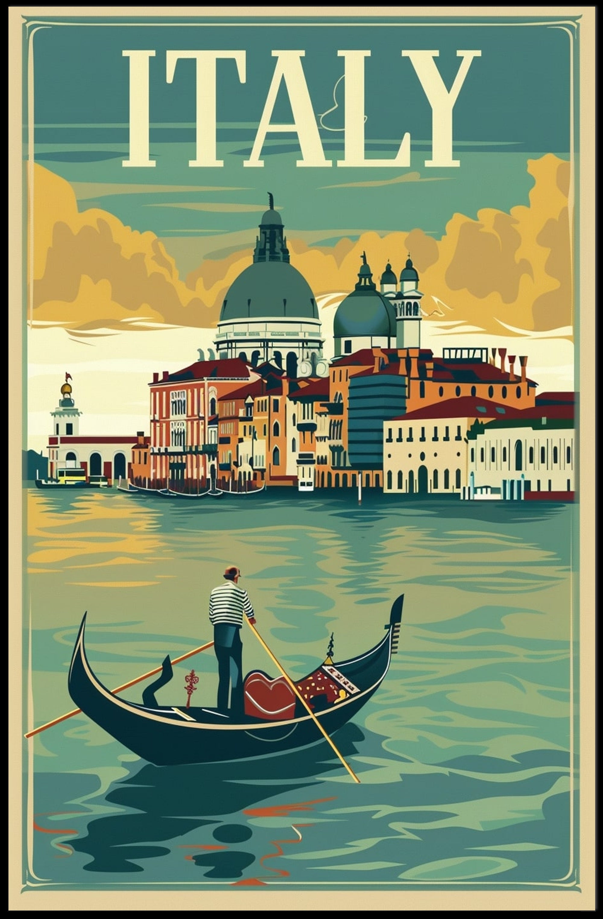 Vintage Gondola Adventure in Italy Travel Poster PosterGoat