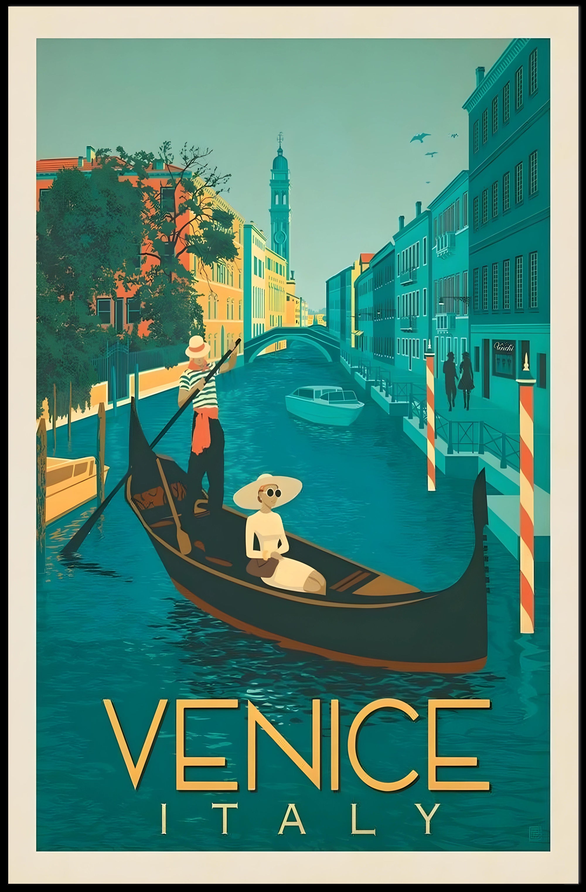Vintage Gondola Scene in Venice Travel Poster PosterGoat