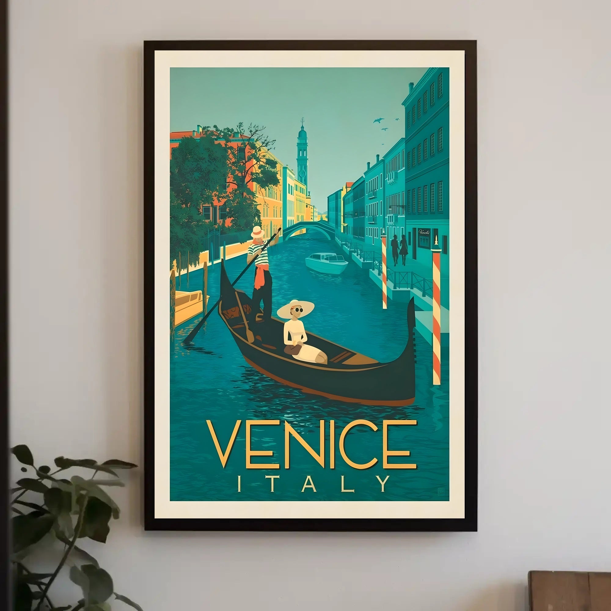 Vintage Gondola Scene in Venice Travel Poster PosterGoat
