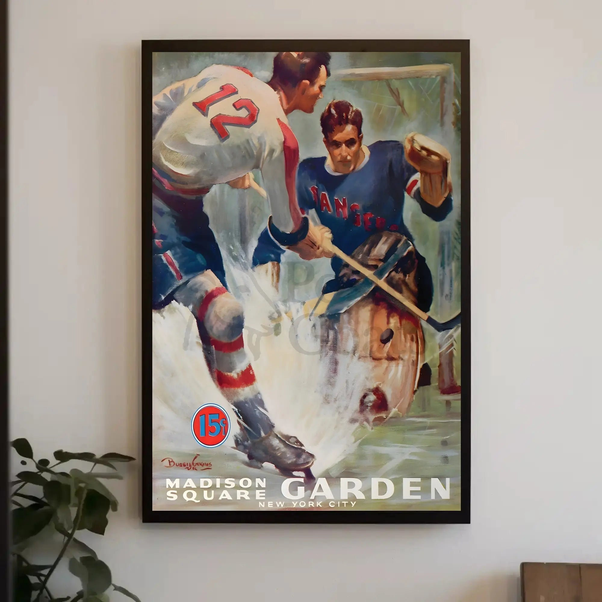 Vintage Ice Hockey Game at Madison Square Garden Sports Poster PosterGoat